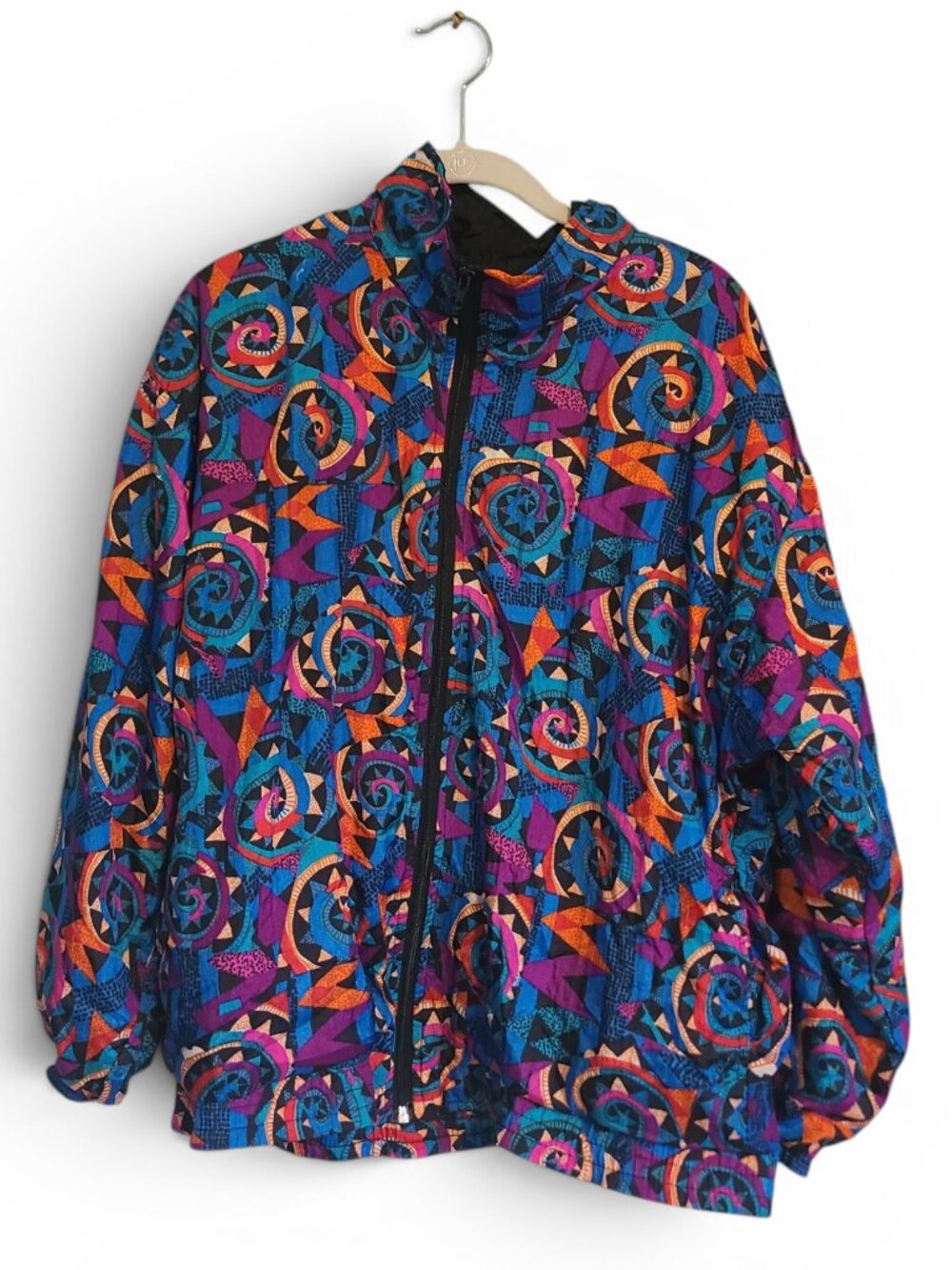 Vintage 80s WIld Pattern Purple Colorful Windbreaker Style Jacket Women's Size M